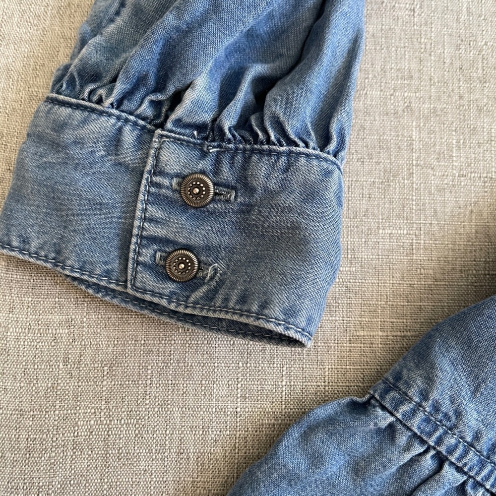 Paige Kendry Denim Wrap Ruffle Dress Juno Chambray Western Boho Womens M Blue - Picture 8 of 16
